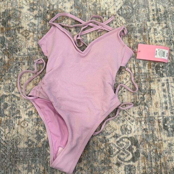 Stoney Clover x Target Lavender Deep V strappy textured one piece swimsuit - Picture 2 of 5